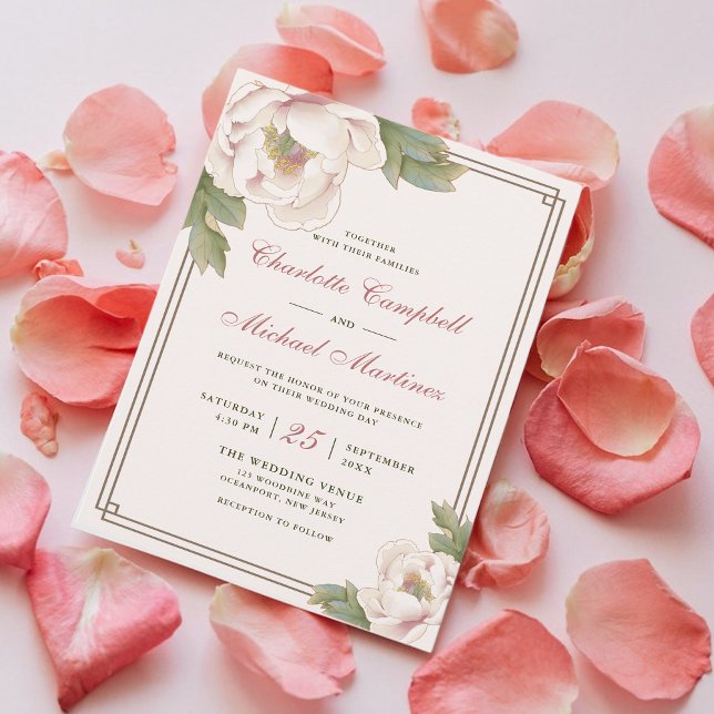 Retro Blush Pink Hochzeitsleder Rose Bloral Einladung (Von Creator hochgeladen)
