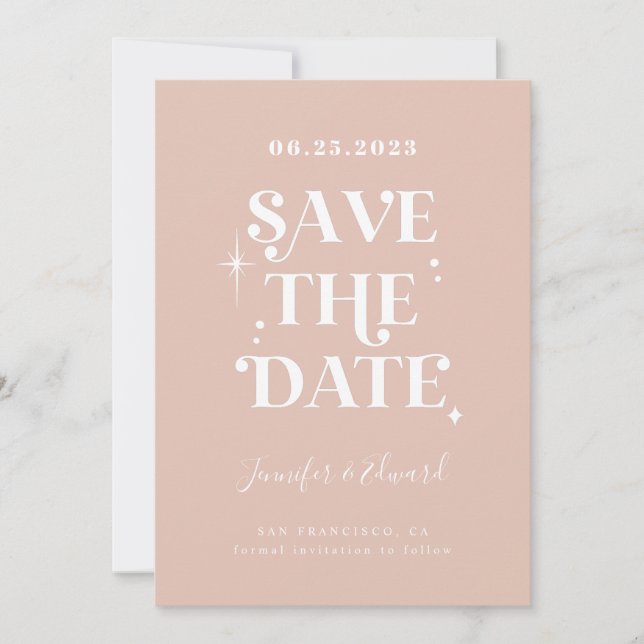 Retro Blush Pink Save the Date Karte (Vorderseite)
