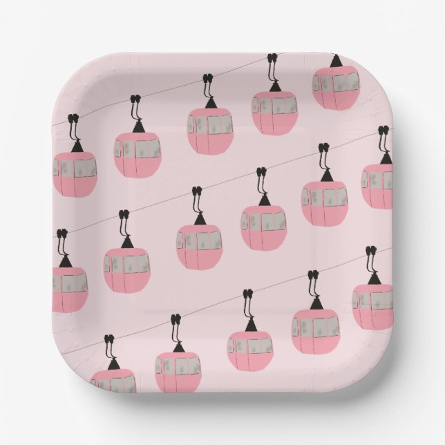Retro Blush Pink Skilift Skilifte Skilaufen Pappteller (Vorderseite)