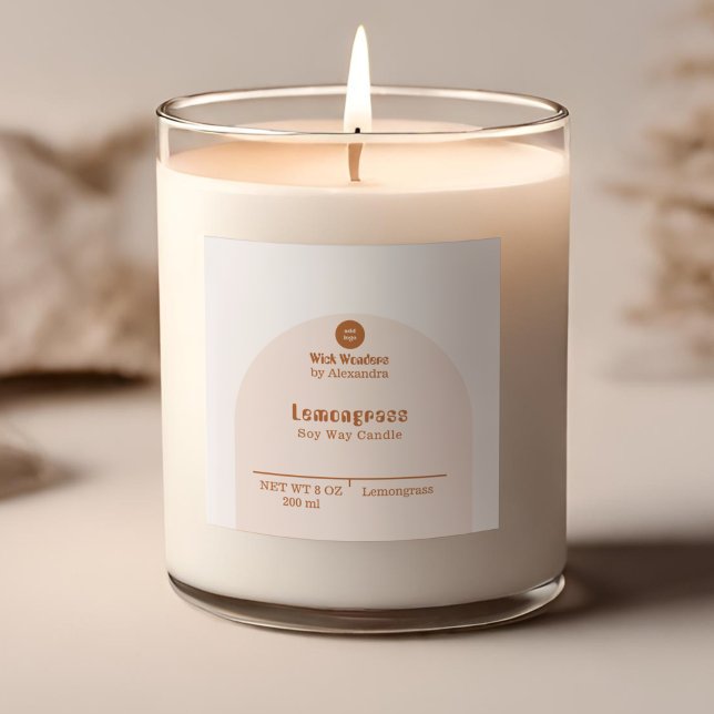 Retro Blush Pink Terracotta Arch Candle Label Quadratischer Aufkleber (Von Creator hochgeladen)