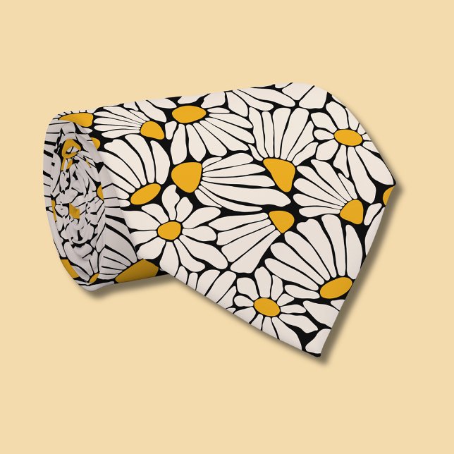 Retro BlütenSenf, gelb, schwarz Krawatte (Retro floral daisy dream tie)