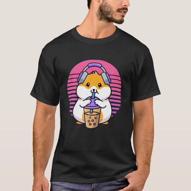 Retro Boba und Kpop Kawaii Hamster K-Pop Merchandi T-Shirt (Vorderseite)