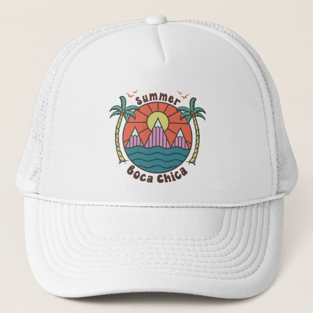 Retro Boca Chica Beach Sunset Truckerkappe (Vorderseite)