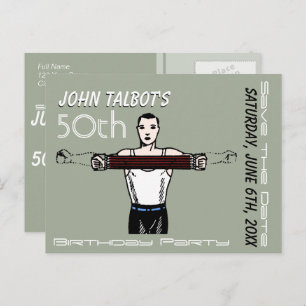Retro Bodybuilding 50. Geburtstag Save the Date Ankündigungspostkarte