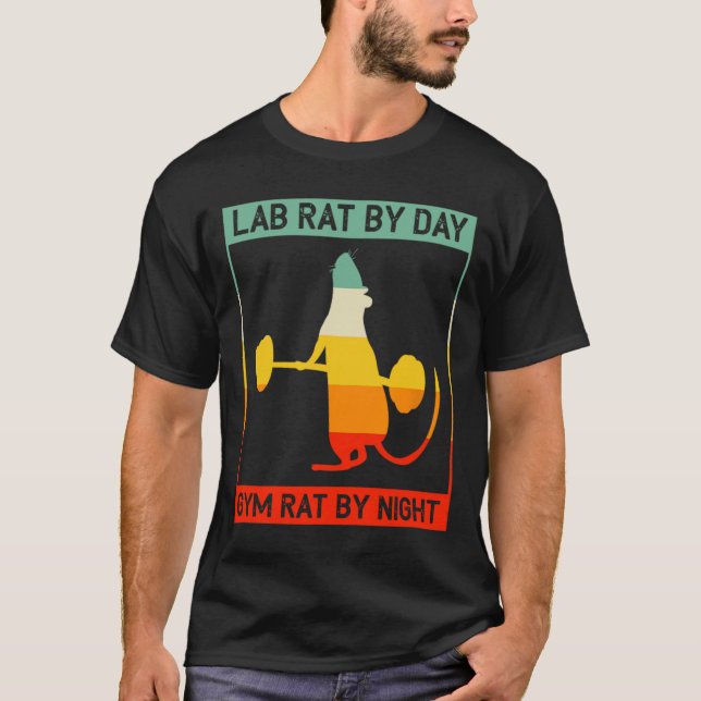 Retro Bodybuilding Lab Rat By Day Gym Rat By Night T-Shirt (Vorderseite)