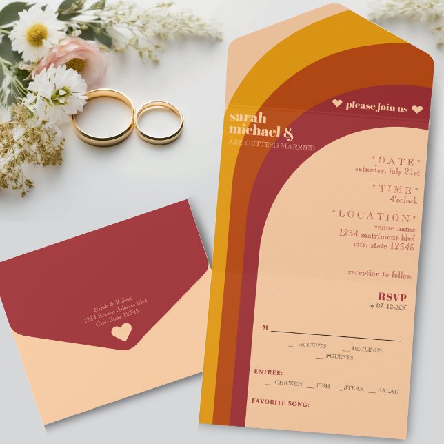 Retro-Bogenriss All In One Einladung (Retro Curved Arch Stripe Wedding All In One Invitation)