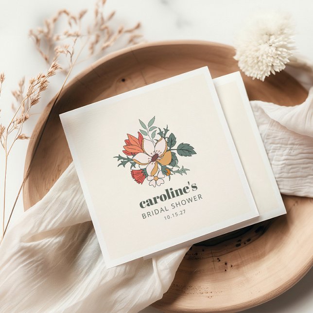 Retro Bohemisches florales Nouveau Brautparty Cust Serviette (Von Creator hochgeladen)