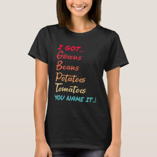 Retro Bohnen Grüntöne Kartoffeln Tomaten/Paradeise T-Shirt