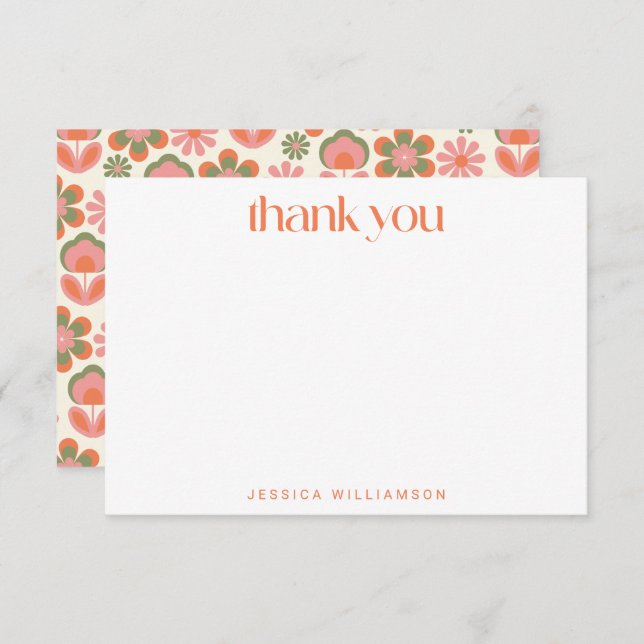 Retro Boho 70er Blume Rosa Benutzerdefiniertes Bra Dankeskarte (Vorne/Hinten)