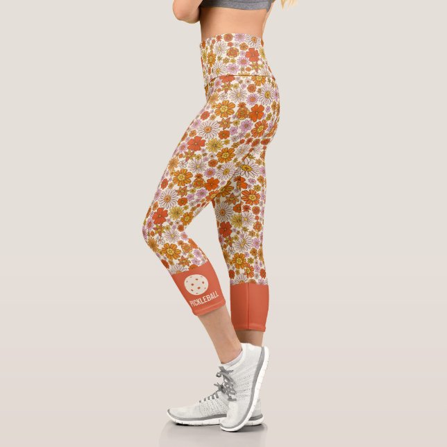 Retro Boho 70er Floral Muster Custom Pickleball Capri Leggings (Links)