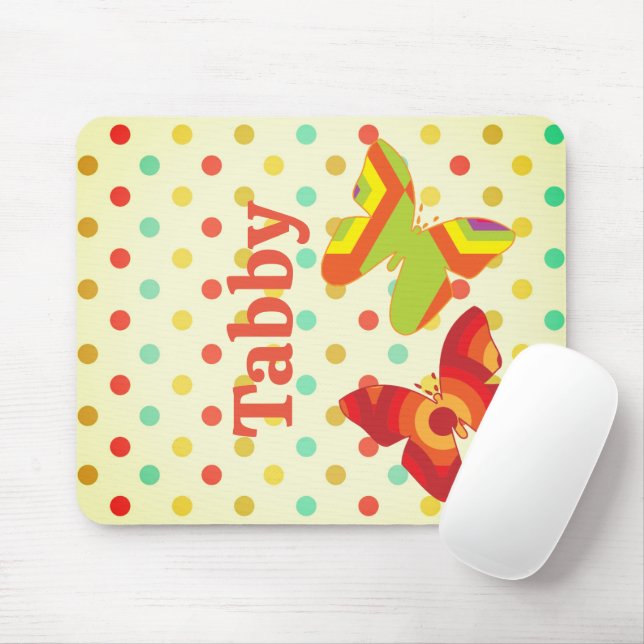 Retro boho 70er Streifen Polka Dot Schmetterlingor Mousepad (Mit Mouse)