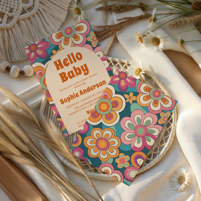 Retro Boho 70s Groovy Floral Baby Shower    Einladung (Von Creator hochgeladen)
