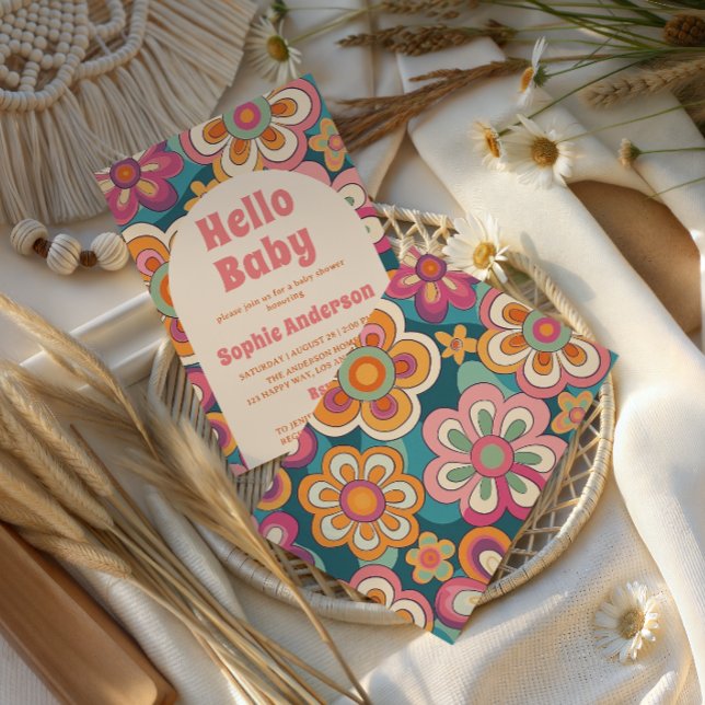 Retro Boho 70s Groovy Floral Baby Shower    Einladung (Von Creator hochgeladen)
