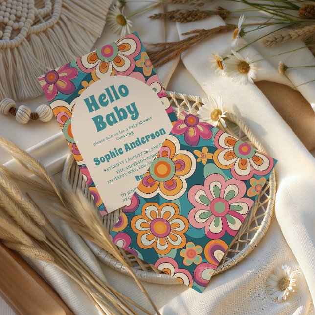 Retro Boho 70s Groovy Floral Baby Shower    Einladung (Von Creator hochgeladen)