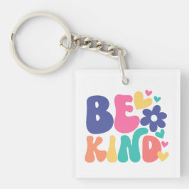 Retro Boho Be Kind – Colorful Groovy Flower Heart Schlüsselanhänger