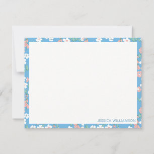 Retro Boho Blau Ditsy Blumen Personalisierter Name Mitteilungskarte