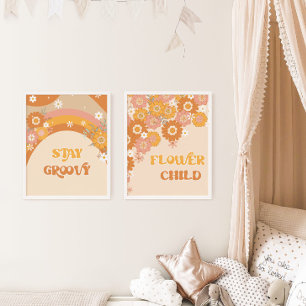 Retro boho bleibe Groovy Blume Kind Kinderzimmer Bilderwand Sets