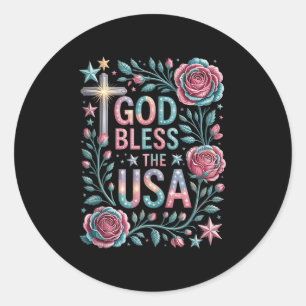 Retro Boho Bloral God segne die USA Christlichen 4 Runder Aufkleber