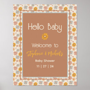 Retro-Boho-Blumen-Babyparty-Willkommensschild Poster