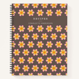 Retro Boho Blumen Braune Personalisierte Rezept Notizbuch