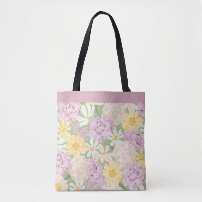 Retro Boho Blumen Garten Große Schreibtischunterla (Vorderseite)