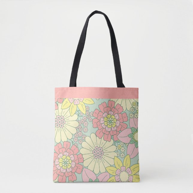 Retro Boho Blumen Garten Große Schreibtischunterla (Vorderseite)