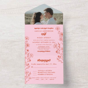 Retro-Boho-Blumen-Hochzeitseinladung All In One Einladung