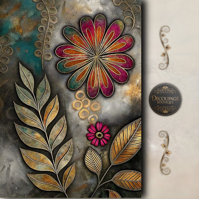 Retro-Boho-Blumendekoupage Seidenpapier (Retro Boho Floral Decoupage Tissue Paper)