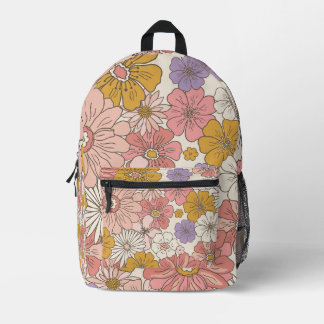 Retro-Boho-Blumengarten-Großes-Schreibtisch-Mat Bedruckter Rucksack