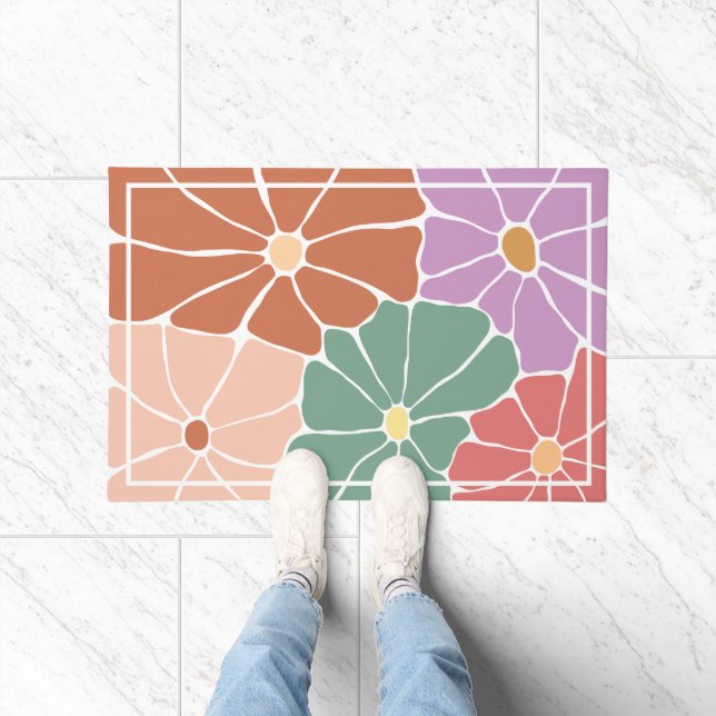 Retro Boho Blumenmuster  Fußmatte (Indoor)