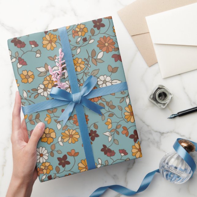 Retro-Boho-Blumenmuster  Geschenkpapier (Schenken)
