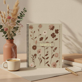 Retro Boho Blumenmuster mit individuellem Namen Notizbuch