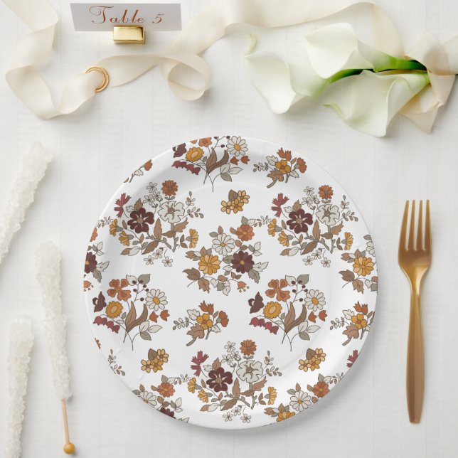 Retro-Boho-Blumenmuster  Pappteller (Hochzeit)
