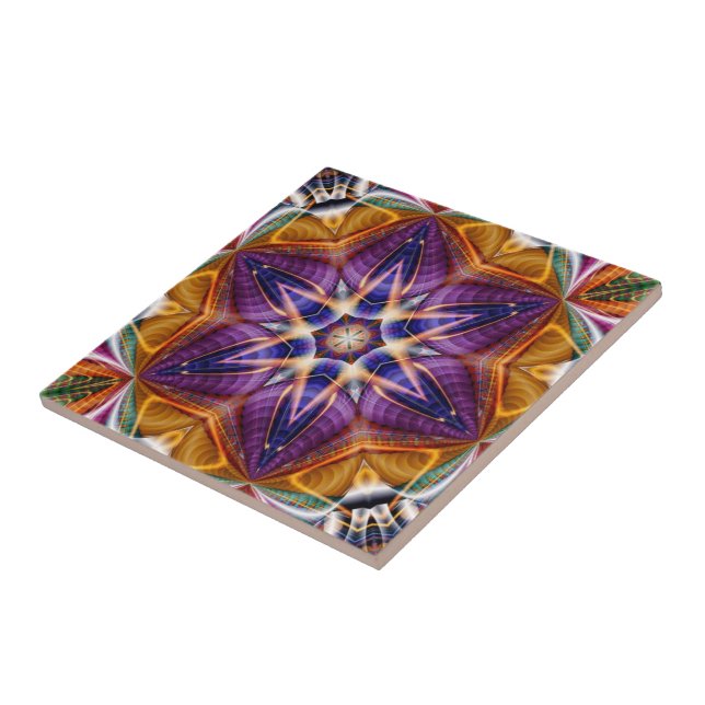 Retro Boho Bohemisch Hippie Trippy Rosette Mandala Fliese (Seite)