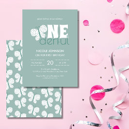 Retro Boho Butterfly Kinder 1 Geburtstag Dusty Blu Einladung