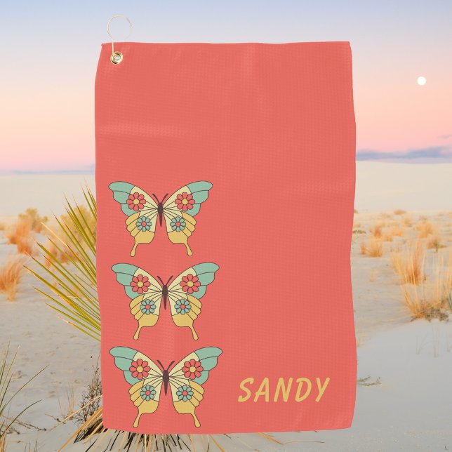 Retro Boho Butterfly Personalisierte Frauen Golfhandtuch (Von Creator hochgeladen)