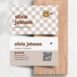 Retro Boho Checkered Business Card Visitenkarte