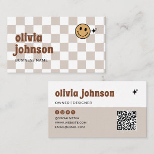 Retro Boho Checkered Business Card Visitenkarte