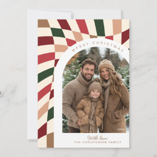 Retro Boho Checkered Foto Weihnachtskarte Ankündigung
