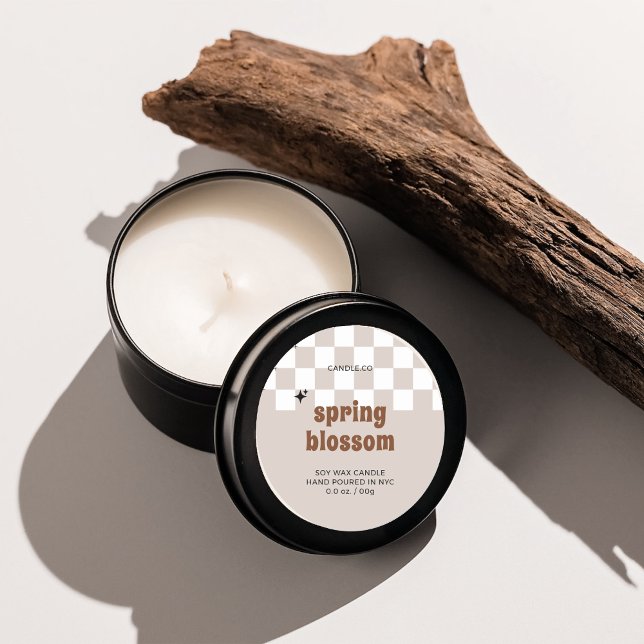 Retro Boho Checkered Soy Candle Jar Label Runder Aufkleber (Von Creator hochgeladen)