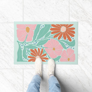 Retro Boho Chic Blumen Mint  Fußmatte