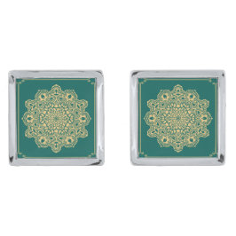 Retro Boho Chic Bohemisch Rosette Mandala Pocket Manschettenknöpfe Silber