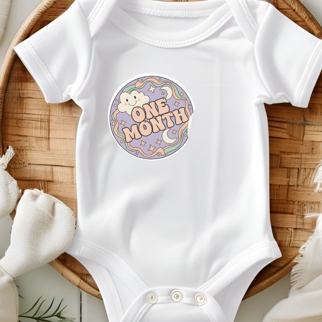 Retro Boho Cloud Baby Ein-Monats-Meilenstein Runder Aufkleber (Von Creator hochgeladen)