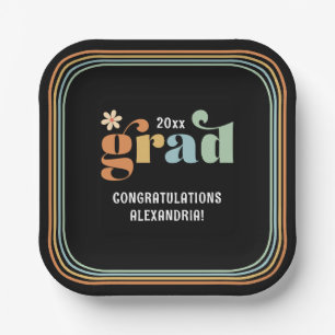 Retro Boho Daisy 2026 Abschlussfeier Papier Teller