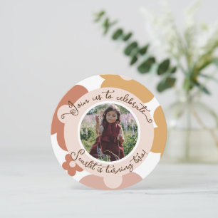 Retro Boho Daisy Birthday Girl Round Einladung