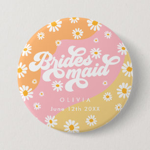 Retro Boho Daisy Personalisiert Bridesmaid Gift Button