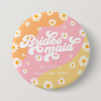 Retro Boho Daisy Personalisiert Bridesmaid Gift Button
