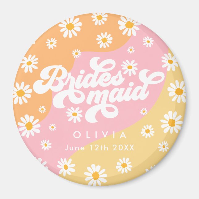 Retro Boho Daisy Personalisiert Bridesmaid Gift Magnet (Vorne)