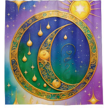 Retro Boho Duschvorhang Vintag Hippie Sun Moon
