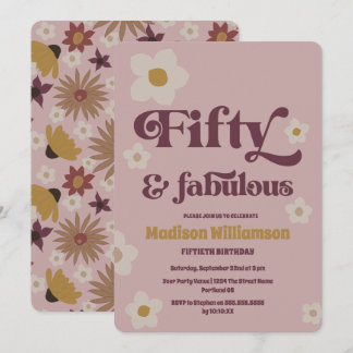 Retro Boho Dusty Pink 50 & Fabulous Geburtstag Einladung